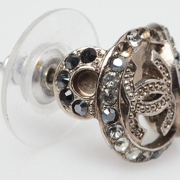 Chanel Silver Metal Strass/Black Crystal Mini CC Earrings - Picture 5 of 7